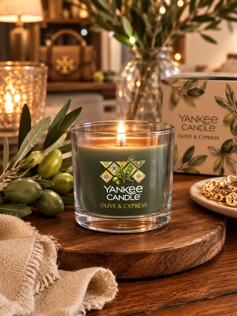 Yankee Candle Olive & Cypress Glass Jar Candle - Green